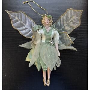 Avon Enchanted Fairy Ornament Caucasian Green Dress Petal Wings & Skirt 2000 Vtg